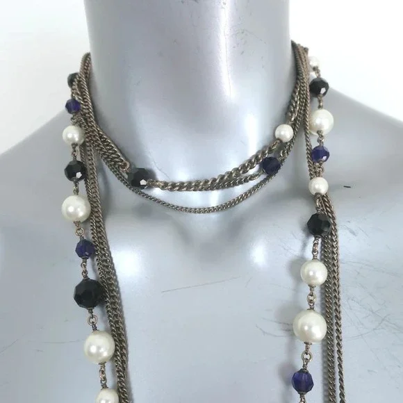 Chanel 06P Runway CC Feather Necklace Draped Chains Pearls & Beads - Picture 3 of 9